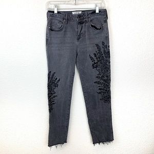 Free People I Embroidered Girlfriend Jeans Raw Hem